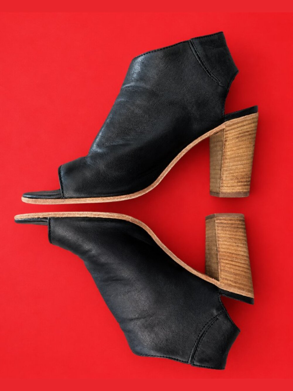Black Leather Peep Toe Bootie Sandals Made in Italy Size 39